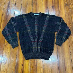 Damon Wool Sweater Men's Size Large Made In Italy Vintage Gray/Red/Yellow Stripe